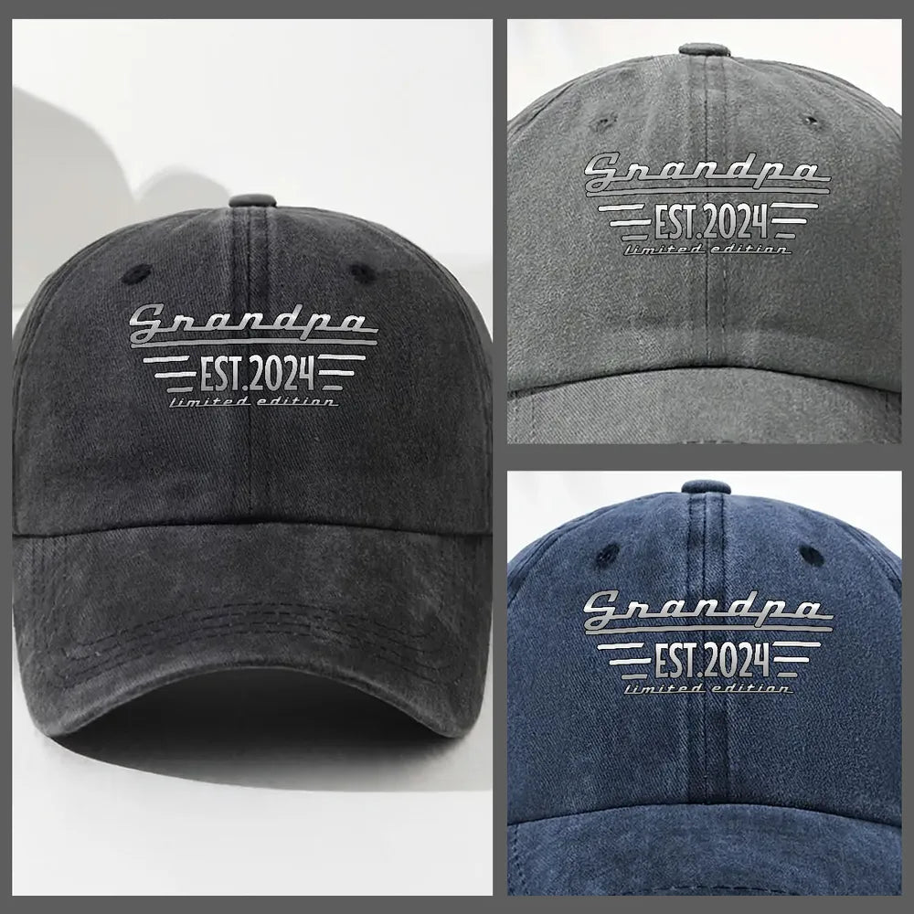 Personalized Grandpa Washed Denim Baseball Cap, Vintage Custom Unique Gift for Grandpa