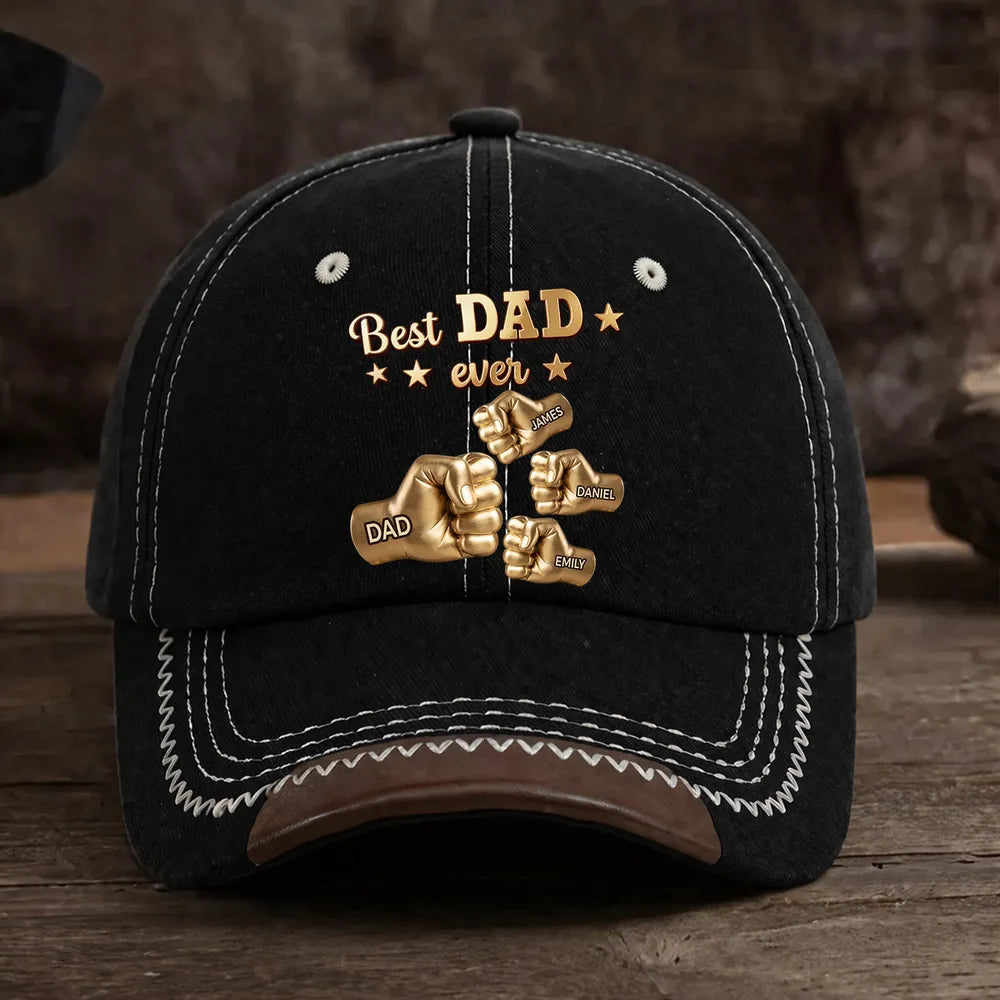 Personalized Leather Brim Cotton Cap, Gold Best Dad Ever Design, Unique Gift for Dad