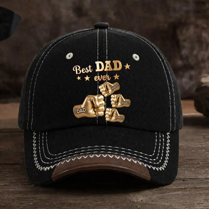 Personalized Leather Brim Cotton Cap, Gold Best Dad Ever Design, Unique Gift for Dad