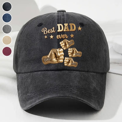 Personalized Washed Denim Baseball Cap, Gold Best Dad Fist Bump Design, Unique Gift for Dad