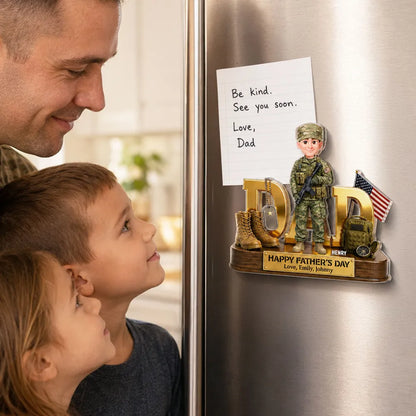 Proud Military Dad Acrylic Fridge Magnet, Personalized Creative Father's Day Gift With Standing Soldier & Flag