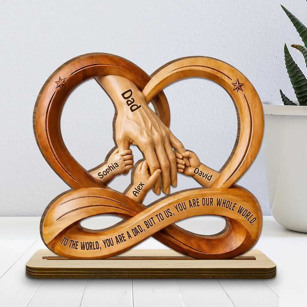 Personalized 2-Layer Wooden Plaque, Children Holding Dad's Hand, Warm Unique Gift for Dad