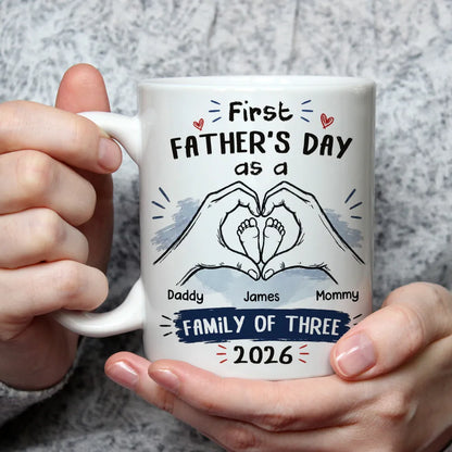 Personalized Ceramic Mug for New Dad, First Father's Day Hand Heart Baby Feet, Unique Gift