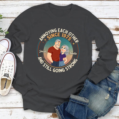Personalized Classic Tee With Cartoon Couple, Still Going Strong, Unique Funny Gift for Husband & Wife