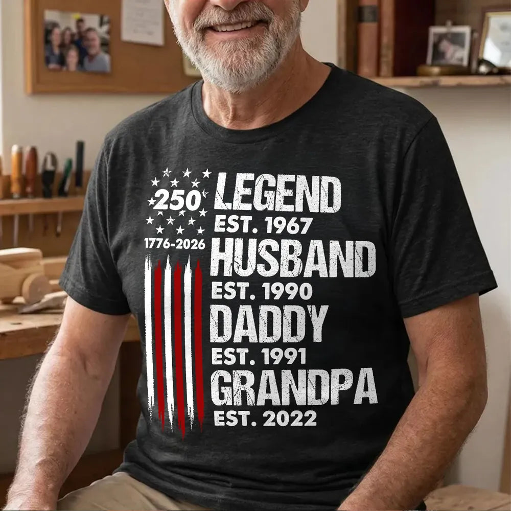 Personalized 250 Legend Classic Tee, Front Porch American Flag Unique Gift for Dad & Grandpa