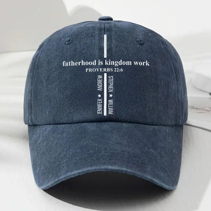 Fatherhood Is Kingdom Work Washed Denim Baseball Cap, Personalized Creative Gift for Dad