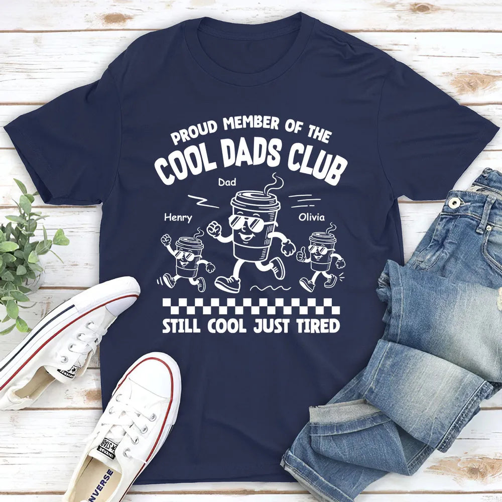 Personalized Classic Tee for Dad, Cool Dads Club Coffee Cartoon, Unique Gift for Proud Tired Dads