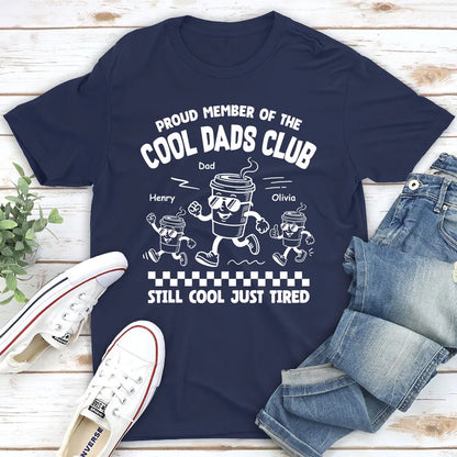 Personalized Classic Tee for Dad, Cool Dads Club Coffee Cartoon, Unique Gift for Proud Tired Dads