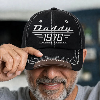 Leather Brim Cotton Cap, Custom Dad Style Baseball Look, Black Stitch Detail, Unique Gift for Dad