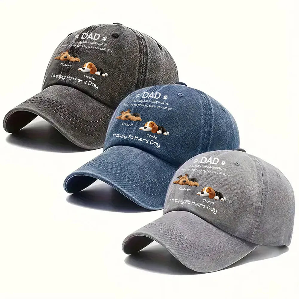 Funny Dog Dad Washed Denim Baseball Cap, Custom Pet Quote for a Creative Gift He'll Wear
