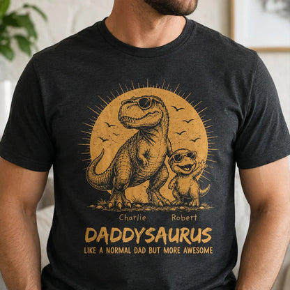 Personalized Funny Daddysaurus Classic Tee, Vintage Yellow Sunglasses Dinosaur Art, Creative Gift For Husband