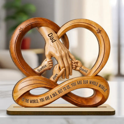Personalized 2-Layer Wooden Plaque, Children Holding Dad's Hand, Warm Unique Gift for Dad