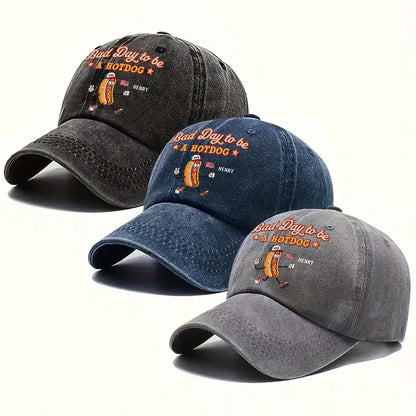 Personalized Washed Denim Baseball Cap, Bad Day to be A Hotdog, Unique BBQ Gift for Dad