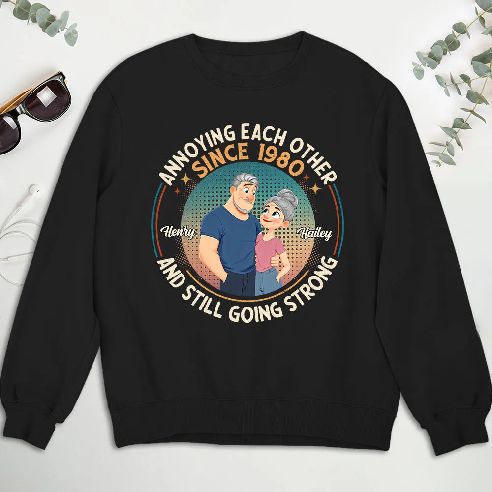Personalized Classic Tee With Cartoon Couple, Still Going Strong, Unique Funny Gift for Husband & Wife