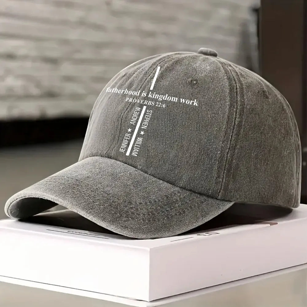 Fatherhood Is Kingdom Work Washed Denim Baseball Cap, Personalized Creative Gift for Dad