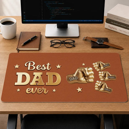 Best Dad Ever Leather Desk Mat, Custom Gold Fist Bump Design, Creative Gift for Dad