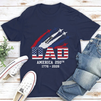 Personalized Grandpa Classic Tee with Patriotic Jet Trails, Unique Gift for July Celebrations