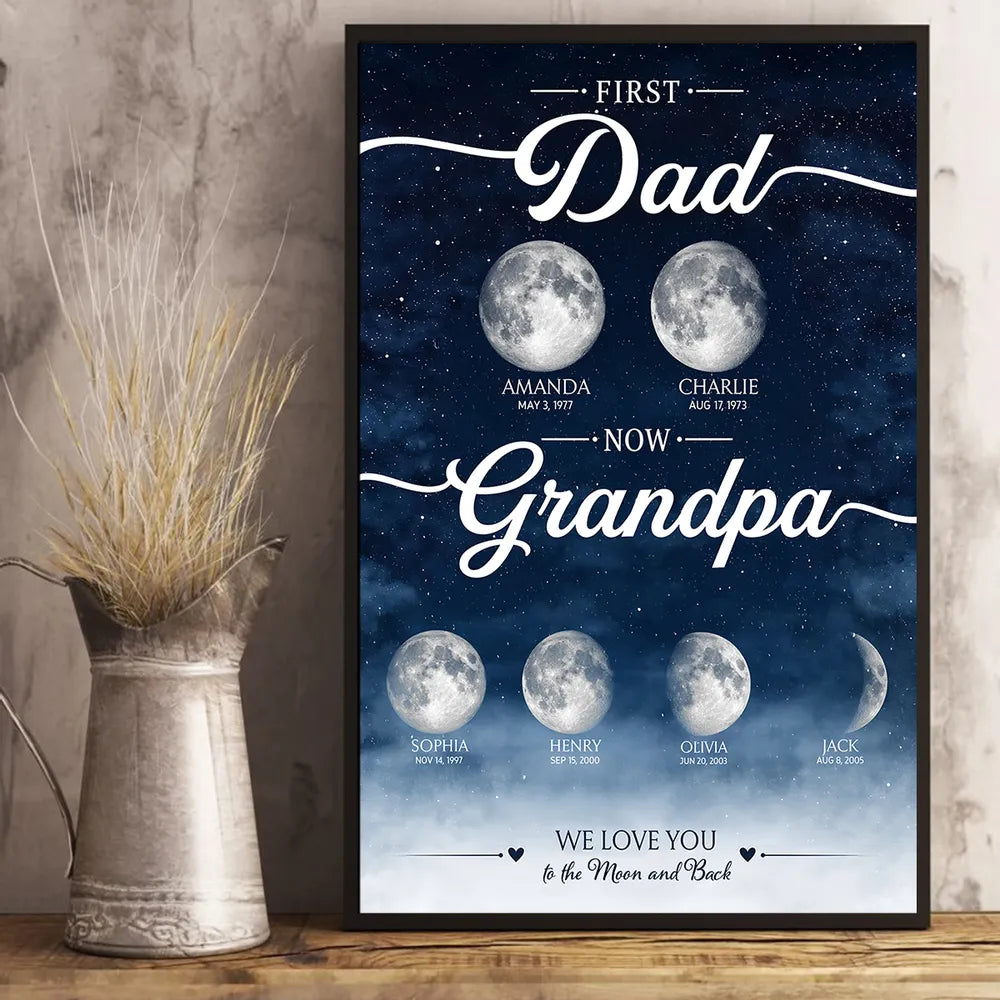 Personalized Moon Phase Poster, First Dad Now Grandpa Starry Wall Art, Unique Gift for Dad & Grandpa