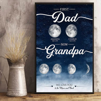 Personalized Moon Phase Poster, First Dad Now Grandpa Starry Wall Art, Unique Gift for Dad & Grandpa