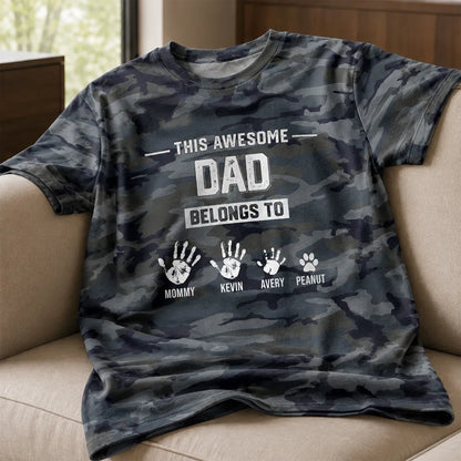 Personalized Printed Classic Tee, Camo Dad Hands & Paws, Unique Creative Gift For Dad