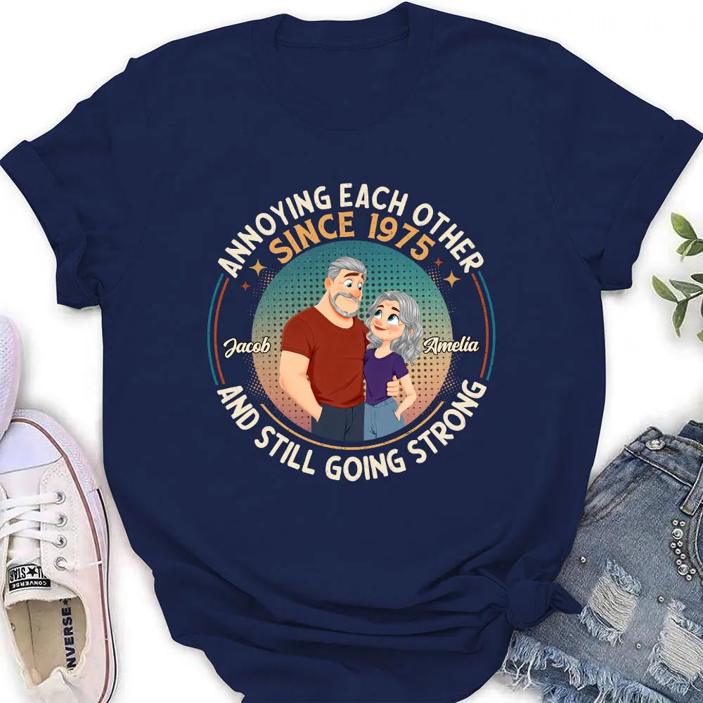 Personalized Classic Tee With Cartoon Couple, Still Going Strong, Unique Funny Gift for Husband & Wife