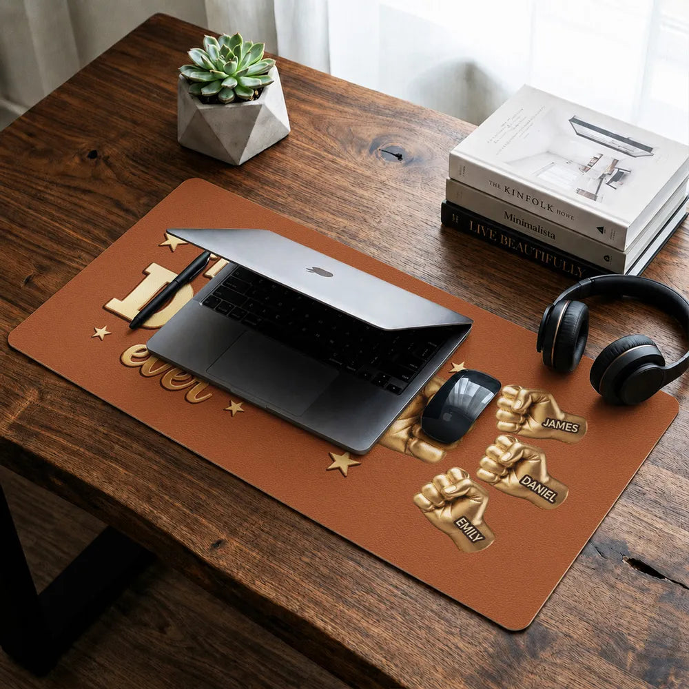 Best Dad Ever Leather Desk Mat, Custom Gold Fist Bump Design, Creative Gift for Dad