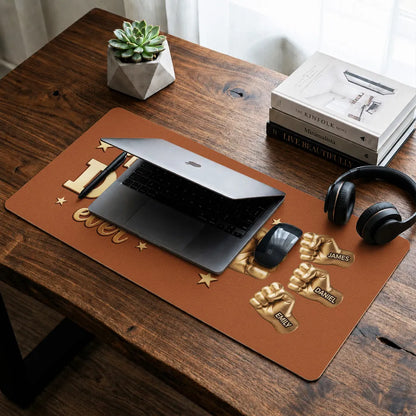 Best Dad Ever Leather Desk Mat, Custom Gold Fist Bump Design, Creative Gift for Dad