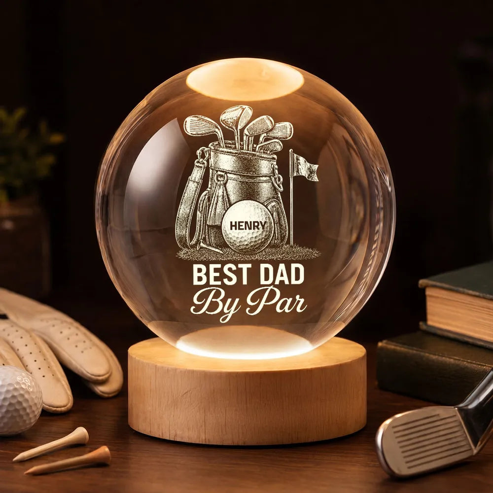 Personalized Golf Dad Globe Lamp, Best Dad By Par Night Light, Unique Father's Day Gift For Dad