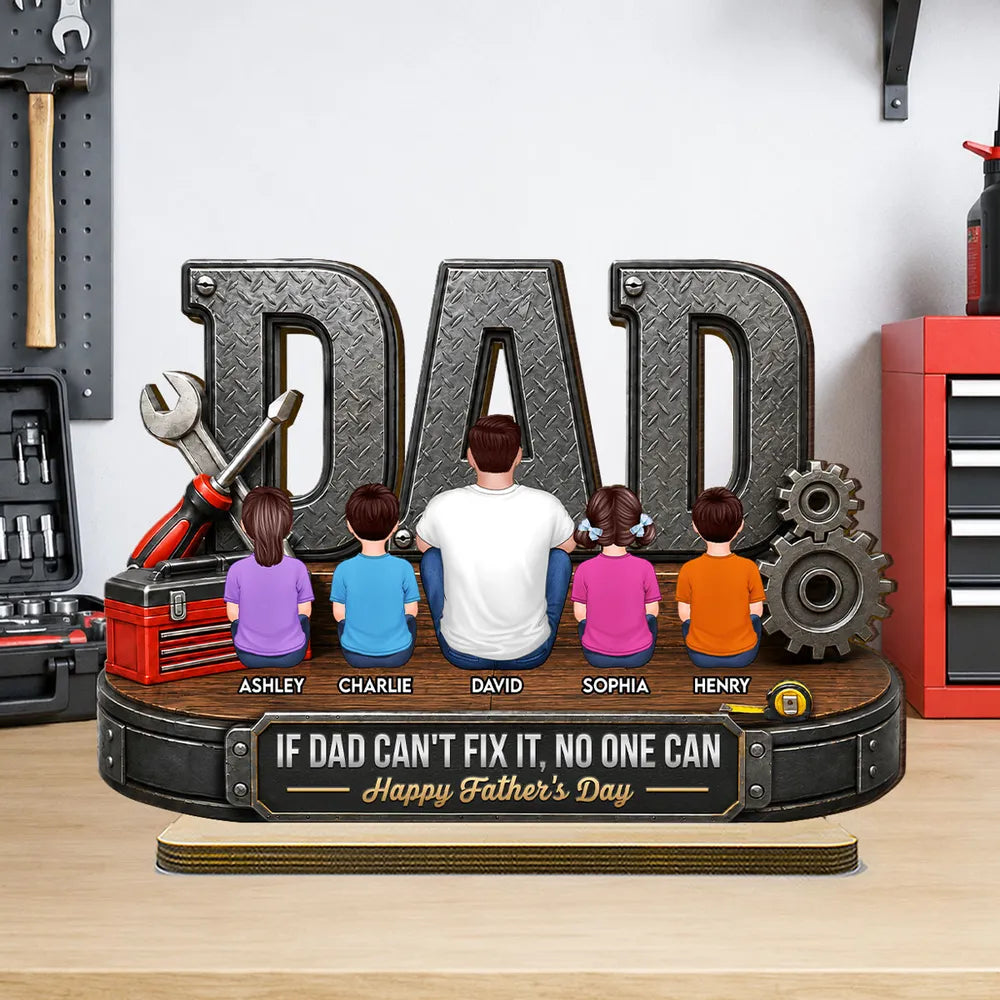 Personalized 2-Layer Wooden Plaque For Dad, Sitting With Kids Workshop Art, Unique Father's Day Gift