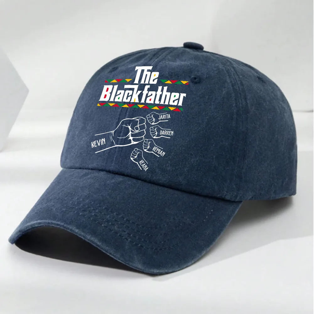The Blackfather Personalized Washed Denim Baseball Cap, Unique Gift for Dad with Raised Fist Art