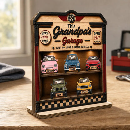 Custom Wooden Plaque for Dad or Grandpa, Warm Garage Keepsake With Little Wheels, Creative Family Gift