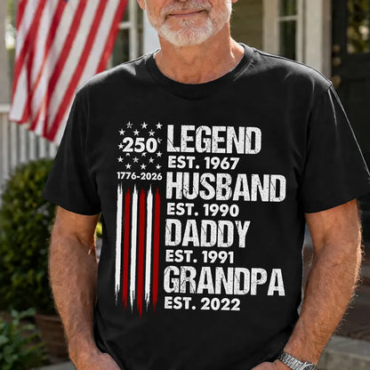 Personalized 250 Legend Classic Tee, Front Porch American Flag Unique Gift for Dad & Grandpa