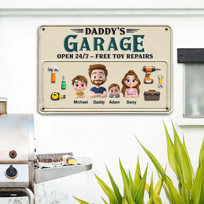 Personalized Rectangular Iron Sign, Papa Garage Cartoon, Unique Gift for Dad & Grandpa