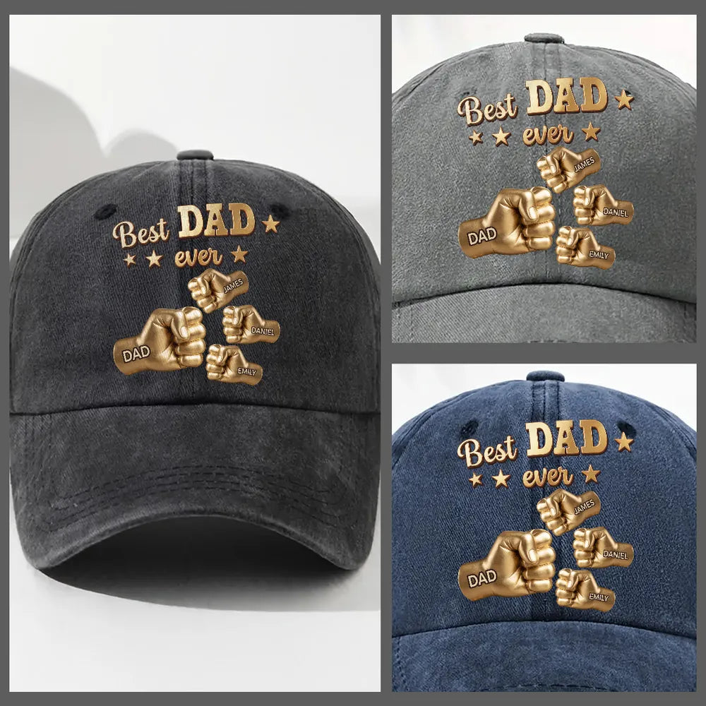 Personalized Washed Denim Baseball Cap, Gold Best Dad Fist Bump Design, Unique Gift for Dad