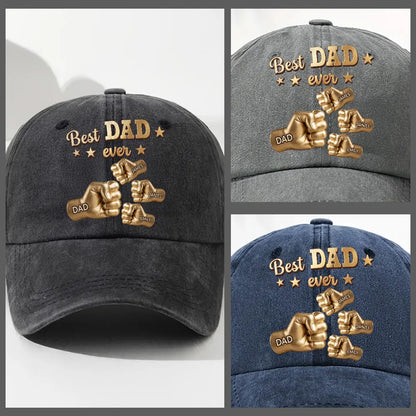 Personalized Washed Denim Baseball Cap, Gold Best Dad Fist Bump Design, Unique Gift for Dad