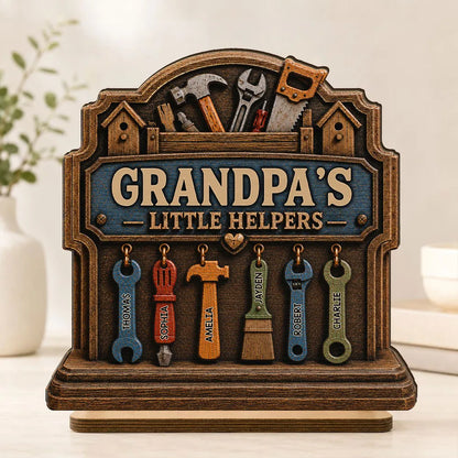 Personalized 2-Layer Wooden Plaque With Workshop Tools, Unique Father's Day Gift for Grandpa