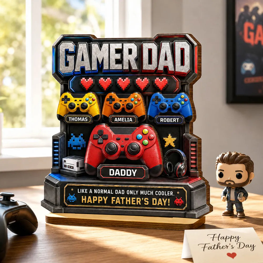 Personalized Gamer Dad Wooden Plaque, Arcade Controller Unique Gift for Dad on Father's Day