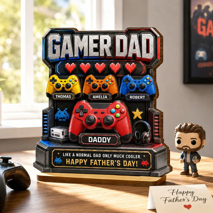 Personalized Gamer Dad Wooden Plaque, Arcade Controller Unique Gift for Dad on Father's Day