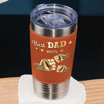 Custom Leather Wrapped Tumbler for Dad, Fist Bump & Paw Keepsake, Creative Gift from Family