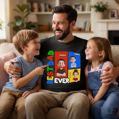 Personalized Dad Arcade Classic Tee, Colorful Cartoon Portraits, Unique Creative Gift for Dad
