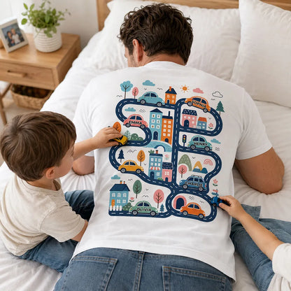 Personalized Classic Tee, Tired Dads Club & Play Cars on Dad's Back, Unique Father's Day Gift for Dad