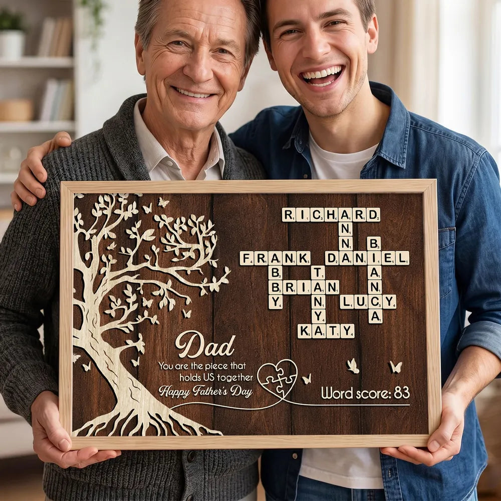 Personalized Dad Crossword Poster, Rustic Family Tree Wall Art, Unique Father's Day Gift for Dad