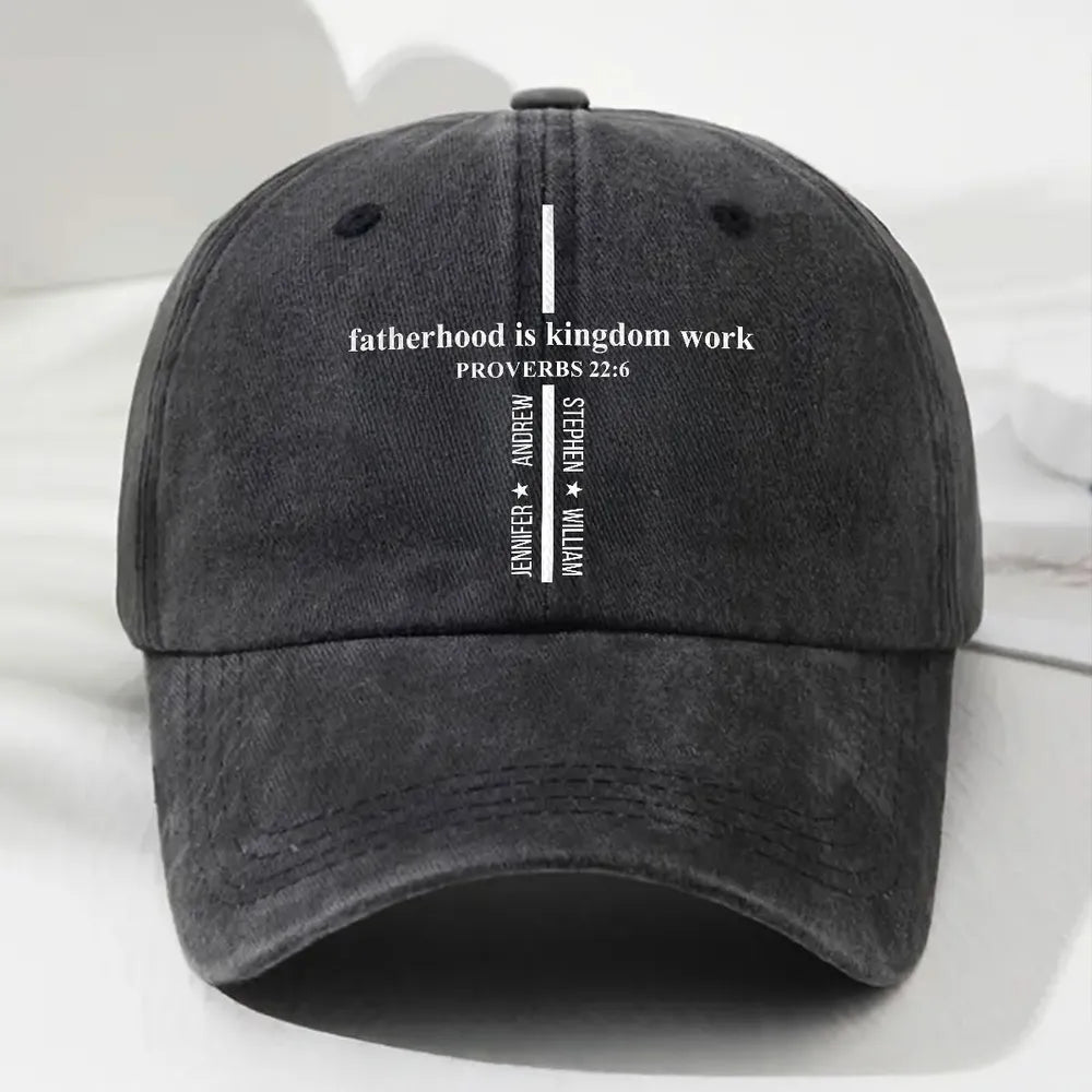 Fatherhood Is Kingdom Work Washed Denim Baseball Cap, Personalized Creative Gift for Dad