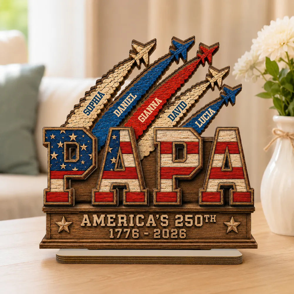 Wooden Plaque, Custom Patriotic Family Keepsake for Papa, Creative Gift with Warm Living Room Display