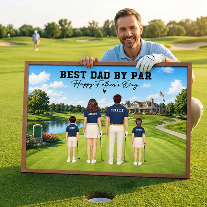 Personalized Golf Dad Poster, Standing Family on Golf Course, Unique Creative Gift for Father's Day