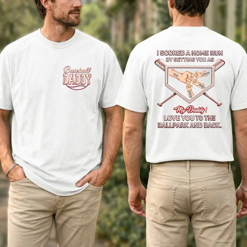 Personalized Dual Print Classic Tee, Baseball Dad Ballpark Design, Unique Gift for Dad
