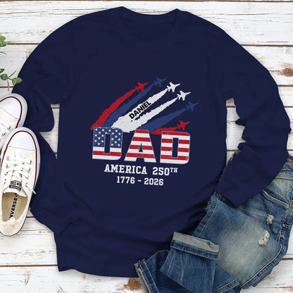 Personalized Grandpa Classic Tee with Patriotic Jet Trails, Unique Gift for July Celebrations