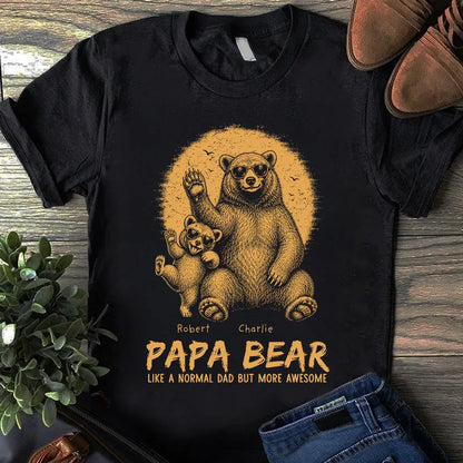 Personalized Classic Tee With Waving Papa Bear Art, Unique Father's Day Gift For Dad