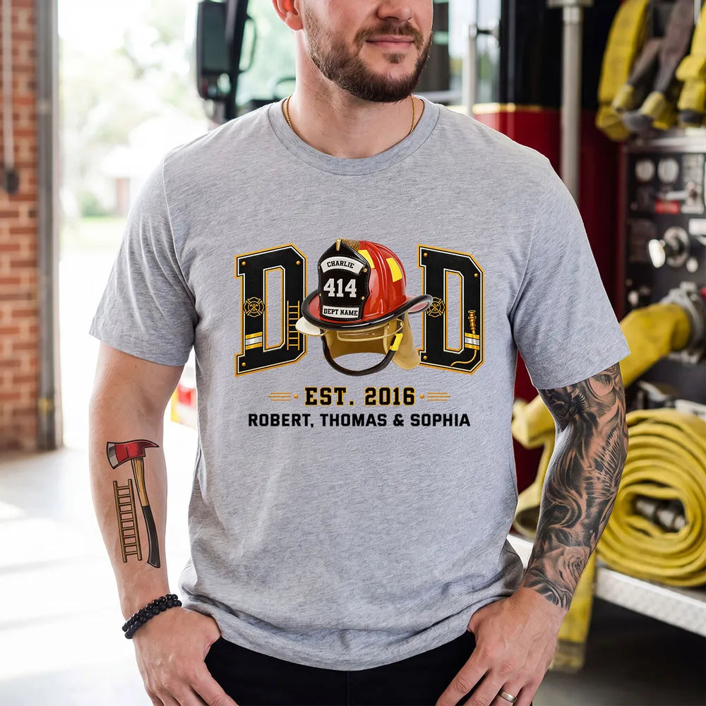Personalized Firefighter Dad Classic Tee, Helmet Design, Unique Gift for Dad & Husband