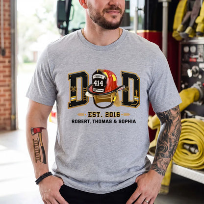 Personalized Firefighter Dad Classic Tee, Helmet Design, Unique Gift for Dad & Husband